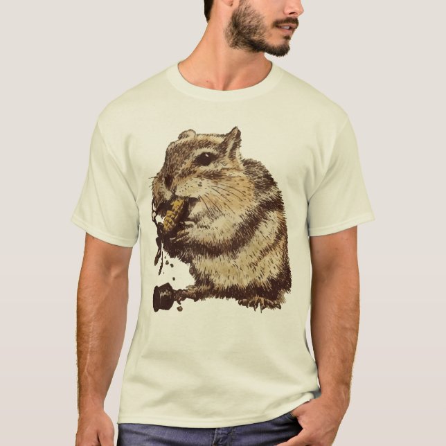 Funny Chipmunk Eating A Corn Person T-Shirt (Front)