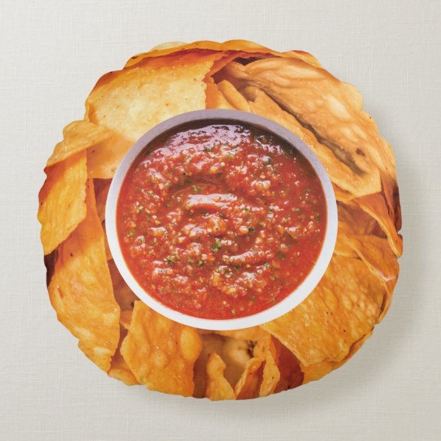Funny chips and salsa photo round pillow (Front)