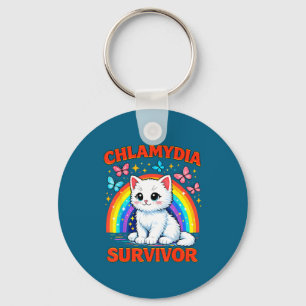 Funny Chlamydia Survivor Sarcastic White Kitten Keychain