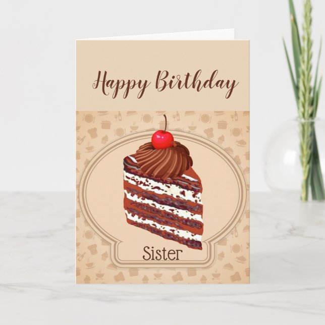 Funny Chocolate Cake Sister Birthday Card (Front)