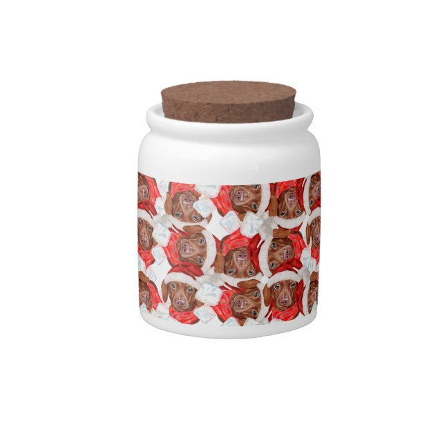 Funny Chocolate Dachshund Christmas Pattern Candy Jar (Front)