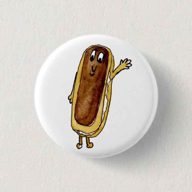 Funny Chocolate Eclair Quirky Cake Cartoon Art Button (Front)