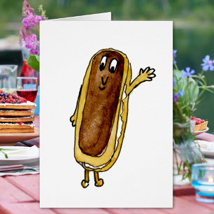 Funny Chocolate Eclair Quirky Cake Cartoon Art Cards