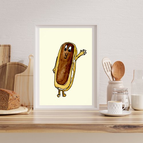 Funny Chocolate Eclair Quirky Cake Cartoon Art Poster