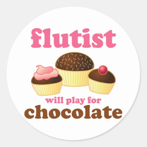 Funny Chocolate Flute Classic Round Sticker