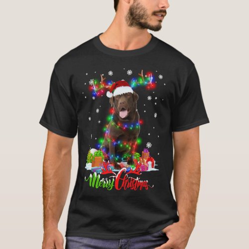 Funny Chocolate Lab Dog Merry Christmas Party Fami T_Shirt