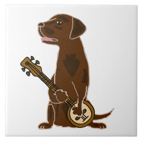 Funny Chocolate Lab Dog Playing Banjo Ceramic Tile