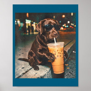 Funny chocolate lab drinking iced coffee lovers poster