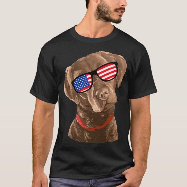Funny Chocolate Labrador American Flag 4th of T-Shirt (Front)