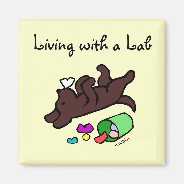 Funny Chocolate Labrador Cartoon Illustration Magnet (Front)
