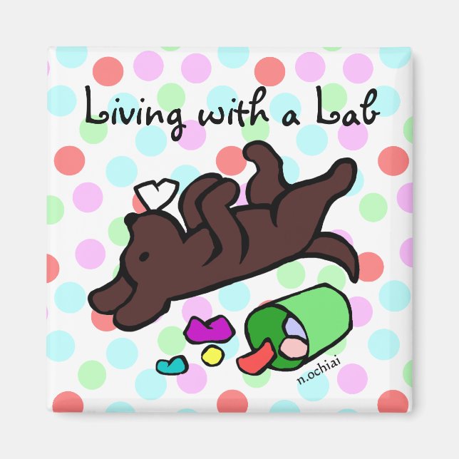 Funny Chocolate Labrador Cartoon Polka Dot Magnet (Front)