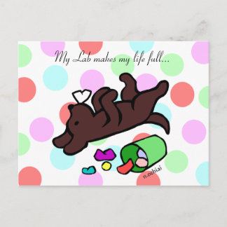 Funny Chocolate Labrador Cartoon Polka Dot Postcard