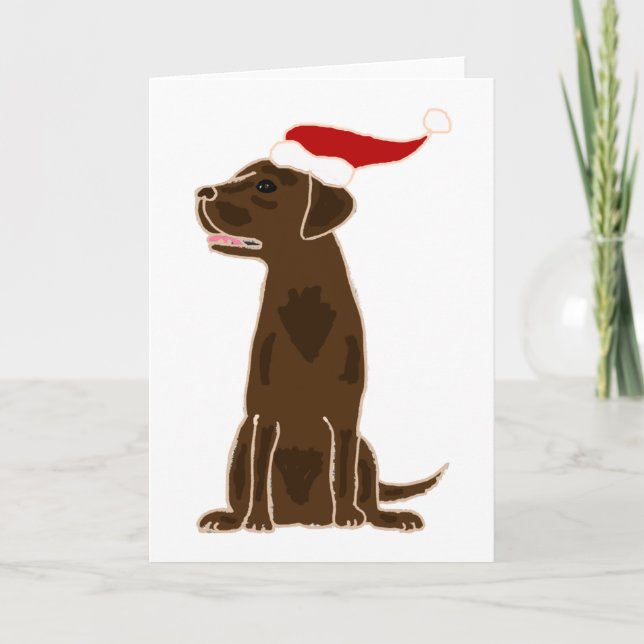 Funny Chocolate Labrador Retriever Christmas Art Holiday Card (Front)