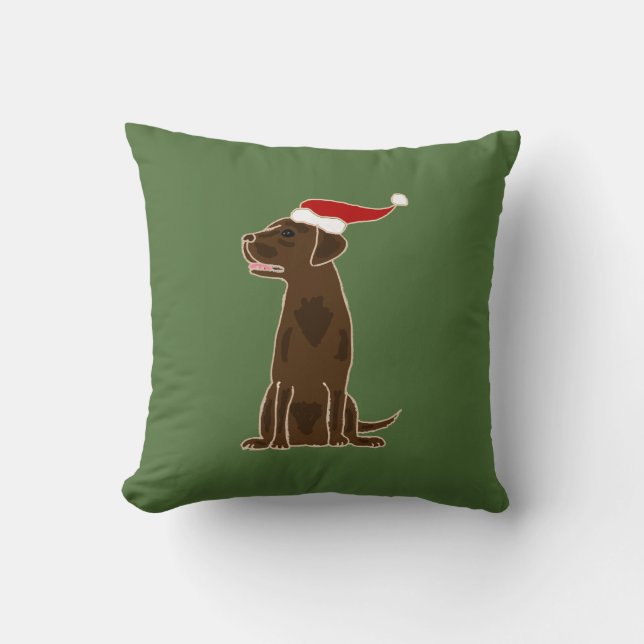 Funny Chocolate Labrador Retriever Christmas Art Throw Pillow (Front)