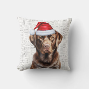 Funny Chocolate Labrador Retriever Dog Christmas Throw Pillow