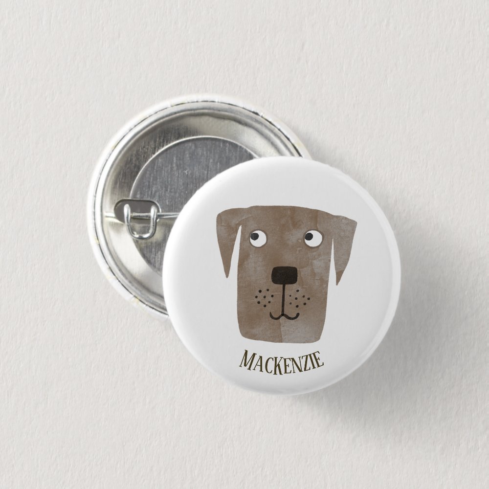 Disover Funny Chocolate Labrador Retriever Dog Custom Name Pin Buttons