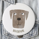 Funny Chocolate Labrador Retriever Dog Custom Name Button<br><div class="desc">A cute Chocolate Labrador Retriever dog watercolor painting to make you smile.
Customize by changing or removing the name.</div>