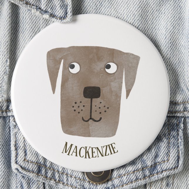 Funny Chocolate Labrador Retriever Dog Custom Name Button (Fun Chocolate Labrador Retriever dog personalized button)