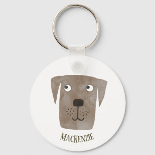 Funny Chocolate Labrador Retriever Dog Custom Name Keychain