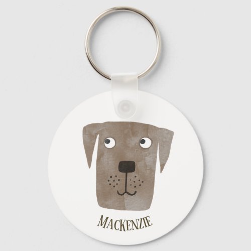 Funny Chocolate Labrador Retriever Dog Custom Name Keychain