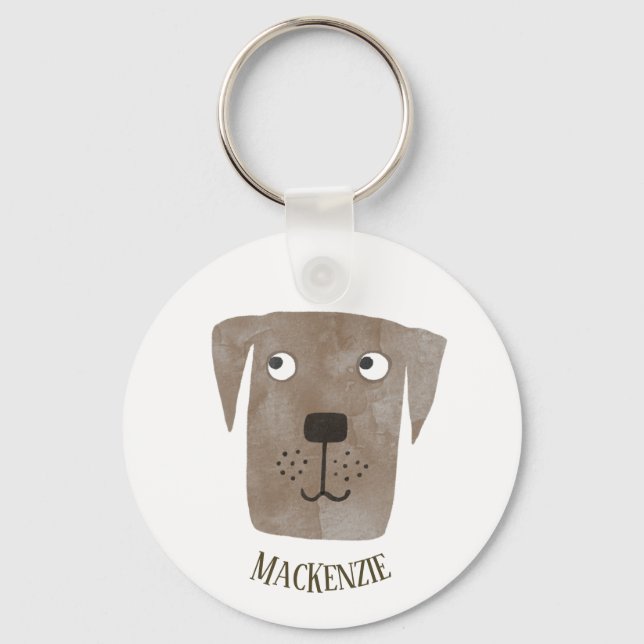 Funny Chocolate Labrador Retriever Dog Custom Name Keychain (Front)