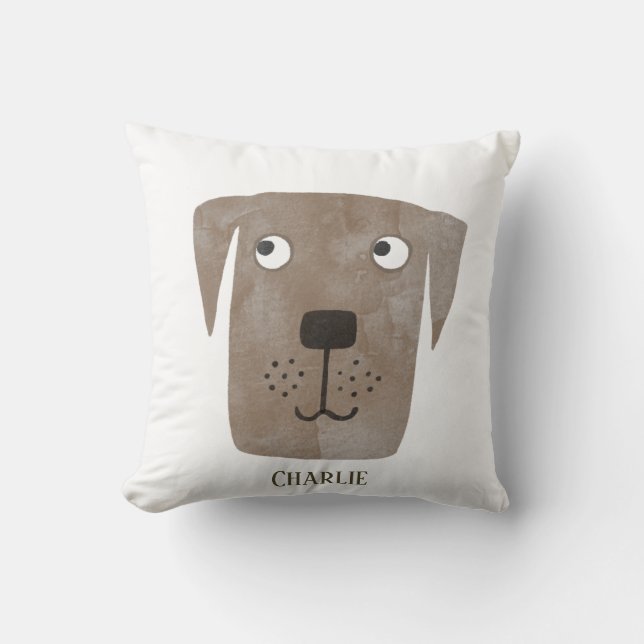 Funny Chocolate Labrador Retriever Dog Custom Name Throw Pillow (Front)