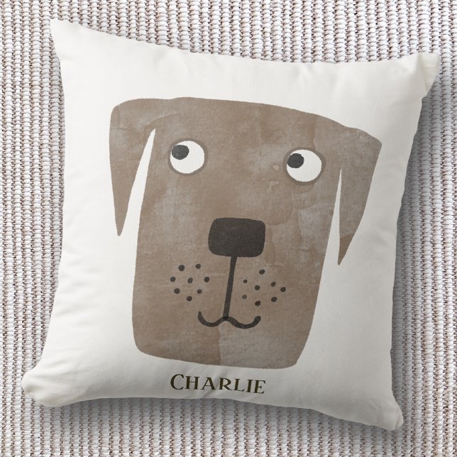 Funny Chocolate Labrador Retriever Dog Custom Name Throw Pillow (Fun Chocolate brown Labrador Retriever dog personalized custom name throw pillow)