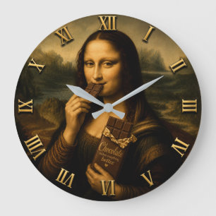 Funny Chocolate Mona Lisa Large Clock