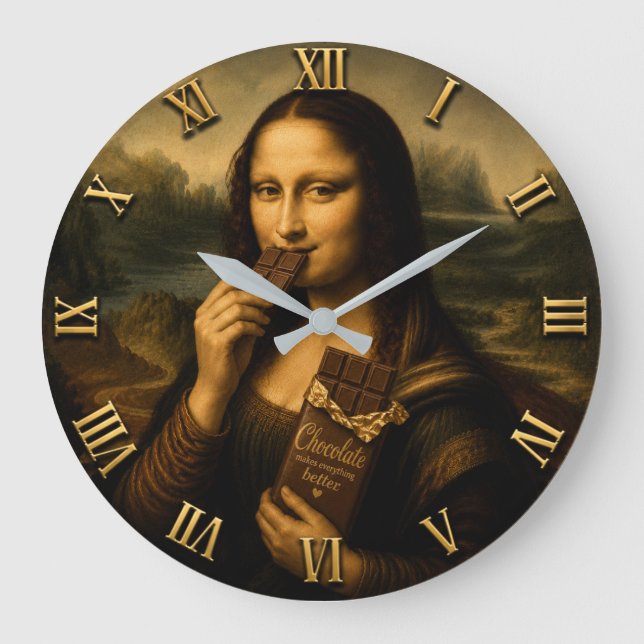 Funny Chocolate Mona Lisa Large Clock (Front)