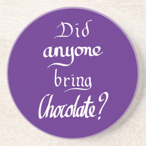 Funny chocolate question purple coaster