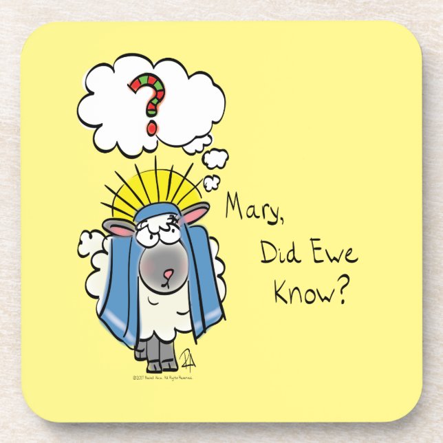 Funny Christian Christmas Cute Sheep Beverage Coaster (Front)