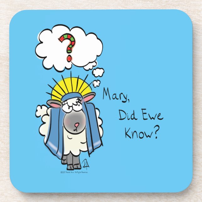 Funny Christian Christmas Cute Sheep Cartoon Beverage Coaster (Front)