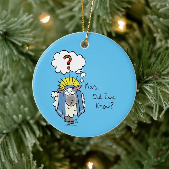 Funny Christian Christmas Cute Sheep Cartoon Ceramic Ornament (Tree)
