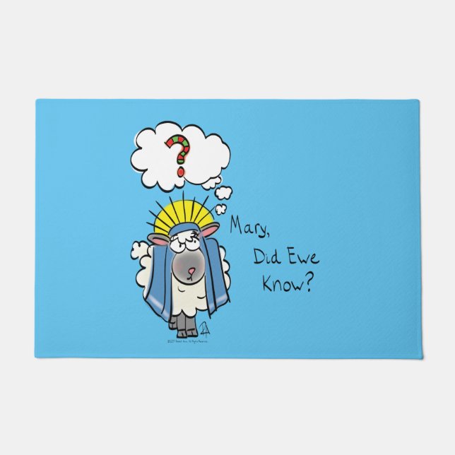 Funny Christian Christmas Cute Sheep Cartoon Doormat (Front)