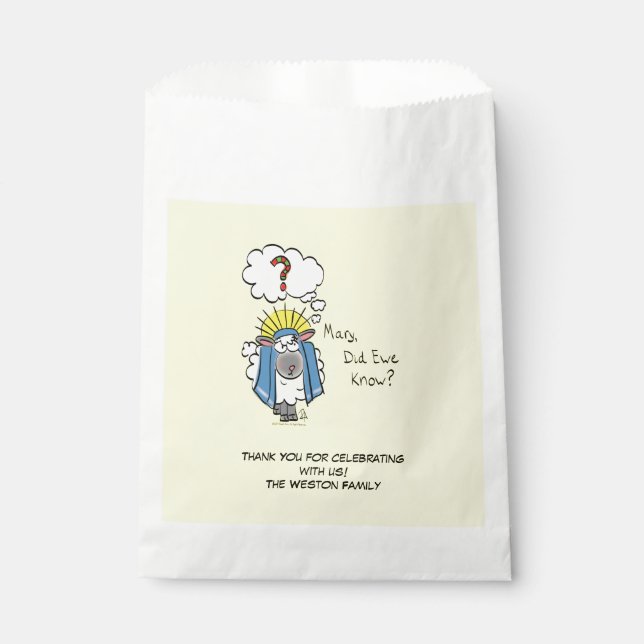Funny Christian Christmas Cute Sheep Cartoon Favor Bag (Front)