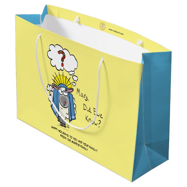 Funny Christian Christmas Cute Sheep Cartoon Large Gift Bag (Back Angled)