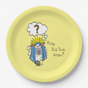 Funny Christian Christmas Cute Sheep Cartoon Paper Plates