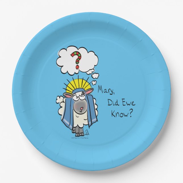 Funny Christian Christmas Cute Sheep Cartoon Paper Plates (Front)