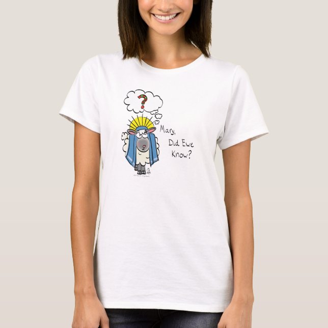 Funny Christian Christmas Cute Sheep Cartoon T-Shirt (Front)