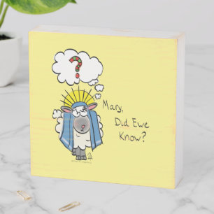 Funny Christian Christmas Cute Sheep Cartoon Wooden Box Sign