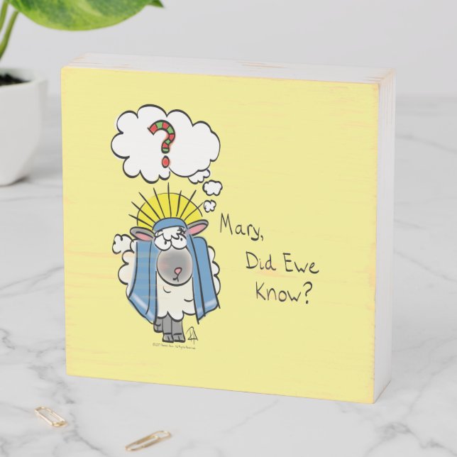 Funny Christian Christmas Cute Sheep Cartoon Wooden Box Sign (In Situ Horizontal)