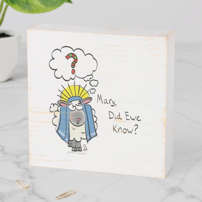 Funny Christian Christmas Cute Sheep Cartoon Wooden Box Sign (In Situ Horizontal)