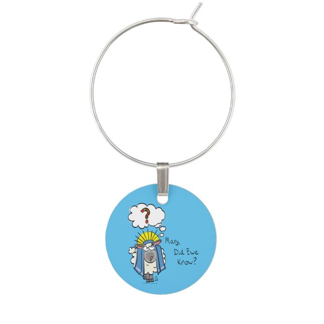 Funny Christian Christmas Cute Sheep Wine Charm (Front)