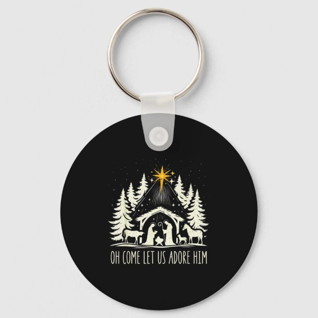 Funny Christian Christmas Jesus Oh Come Let Us Ado Keychain (Front)