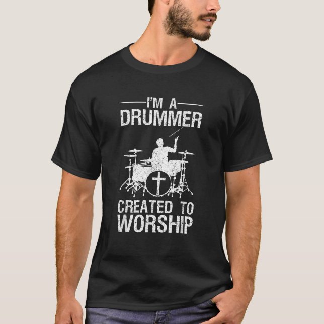 Funny Christian Drummer Art For Men Women Drum Pla T-Shirt (Front)