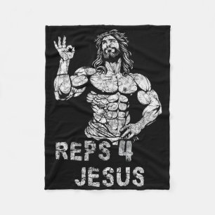 Funny Christian Reps 4 Jesus Funny Workout Bodybui Fleece Blanket