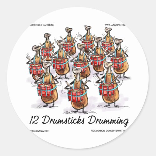 Funny Christmas 12 Drumsticks Drumming Gifts  Tee Classic Round Sticker