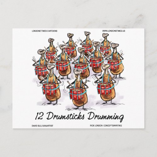 Funny Christmas 12 Drumsticks Drumming Gifts  Tee Holiday Postcard