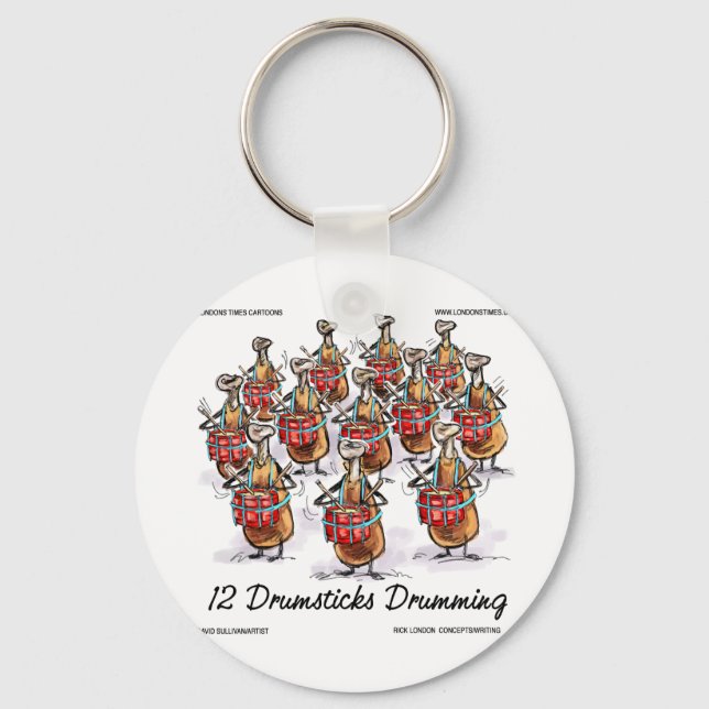 Funny Christmas 12 Drumsticks Drumming Gifts & Tee Keychain (Front)