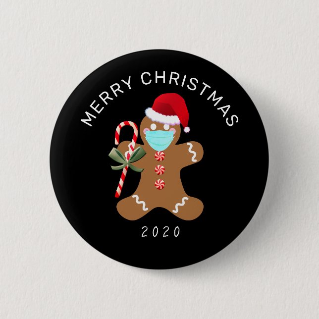 Funny Christmas 2020 Gingerbread Man In Face Mask Button (Front)